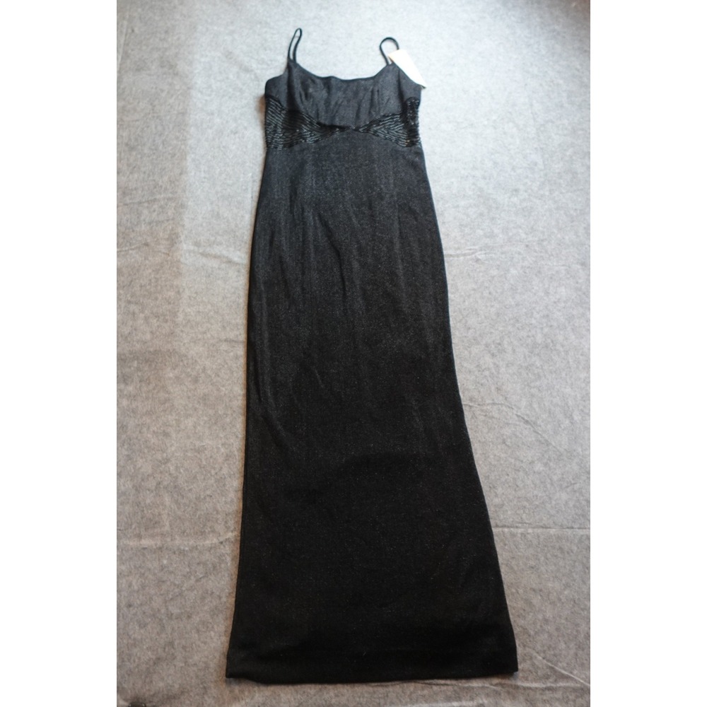 VTG Dave and Johnny Dress Womens 11/12 Black Metallic Beaded Mesh Maxi Gown